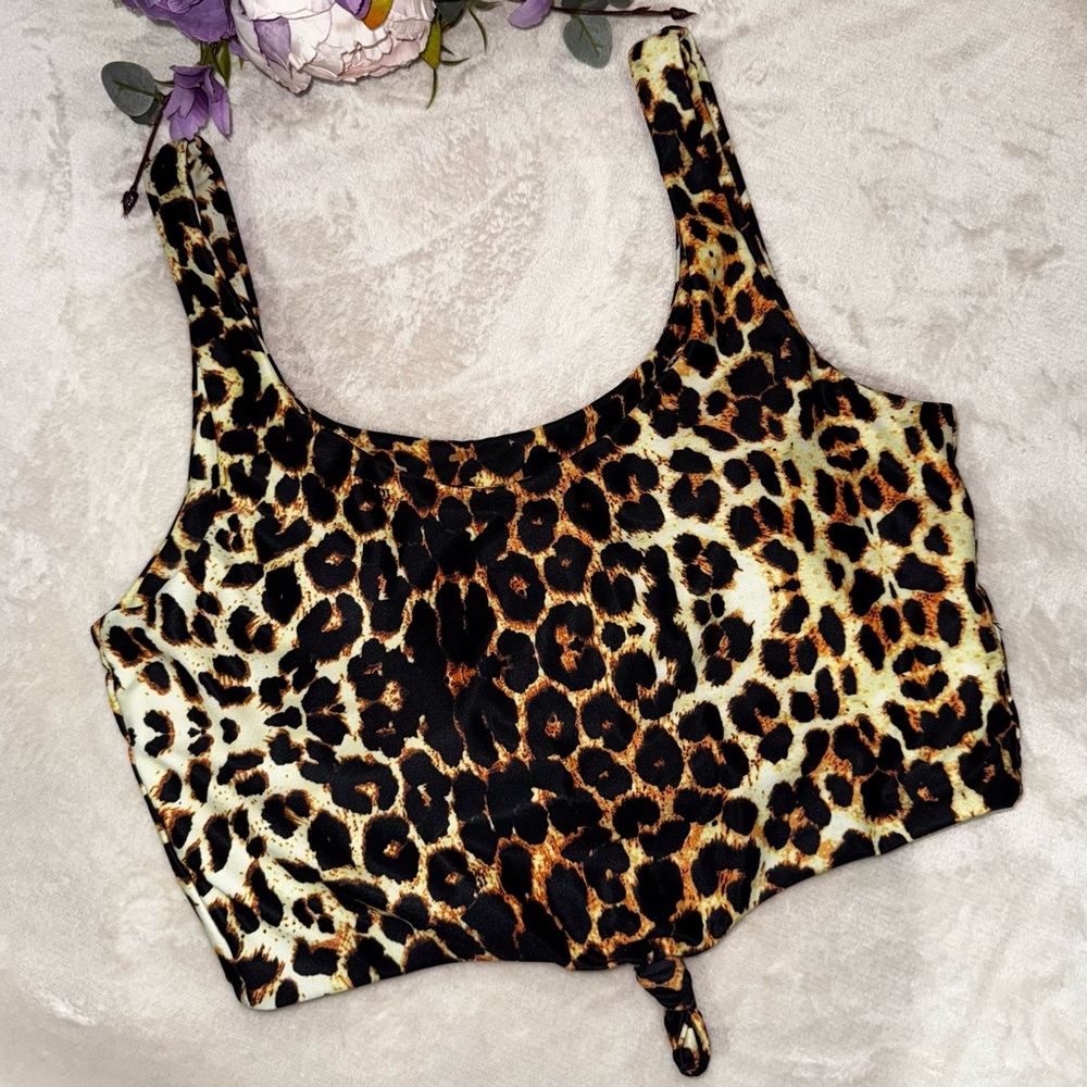 NEW Zaful Leopard Print Scoop Neck Knotted Tankini Top